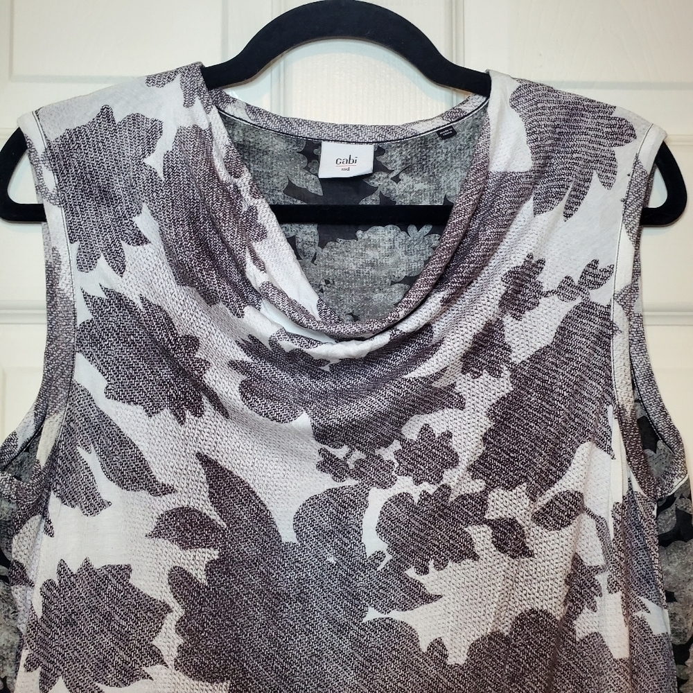 Cabi #3057 Womens Tango Tank Top Blouse Size M Black White Floral Cowl Neck - Picture 2 of 9